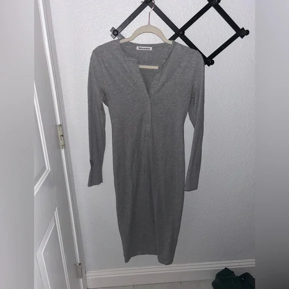 Reformation Jeans Stein Dress Heather Grey Midi Long Sleeve Size Medium - Picture 4 of 6